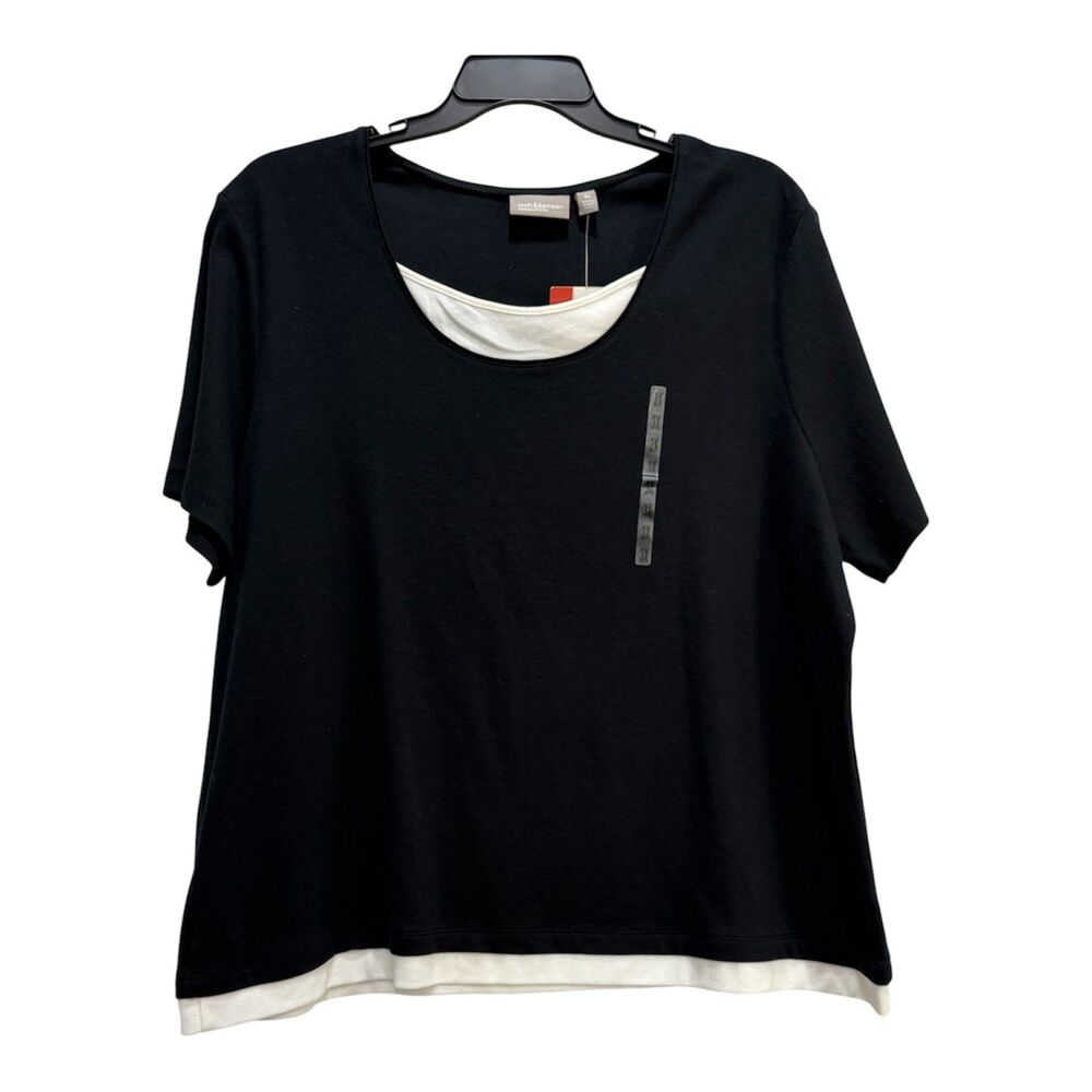 Croft & Barrow Womens Stretchy Black and White Short Sleeve Top Size 3XL NWT